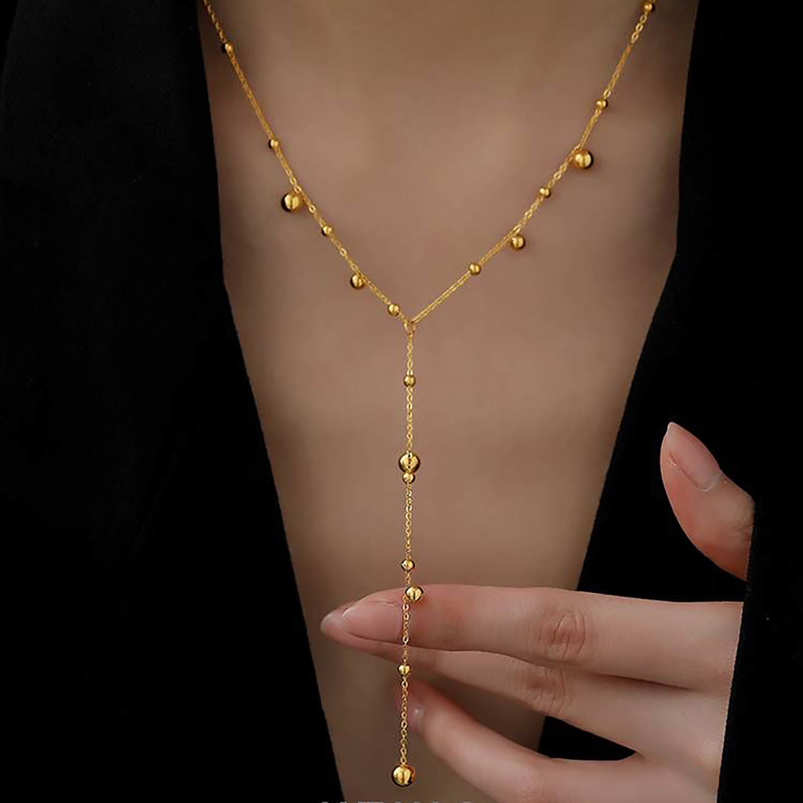 Charm Necklace Dainty - Zierliche Y-Halsketten für Damen, vergoldete Kugeln,