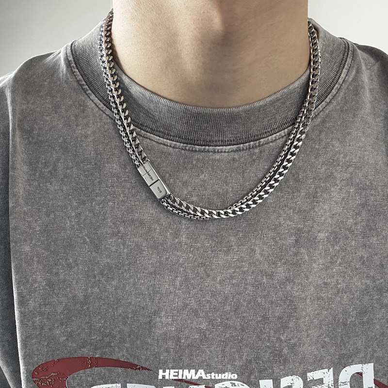 Charm Necklace Dainty - Hip-Hop Titan Stahl Doppel Kubanischen Halskette