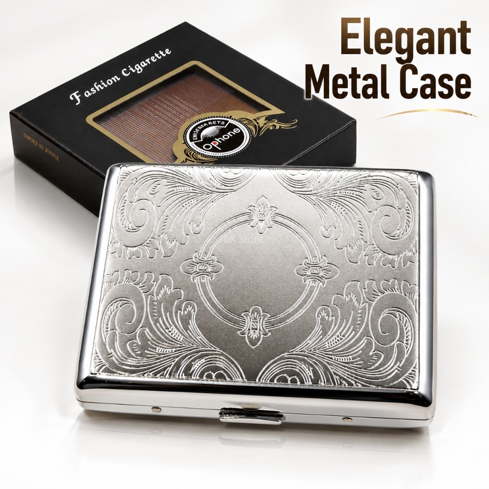 Women Accessories Box - Edelstahl-Zigarettenetui mit Prägung, tragbarer Metallbehälter, Aufbewahrungshalter,