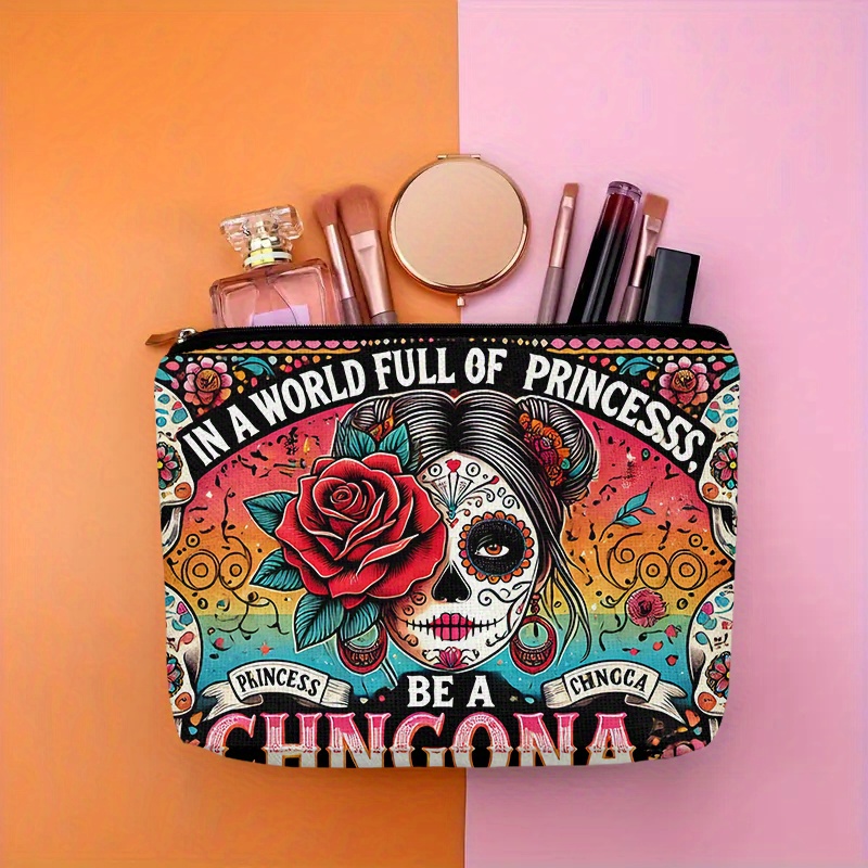 Women Accessories Box - Eine Kosmetiktasche mit Blumen- und Totenkopf-Motiv