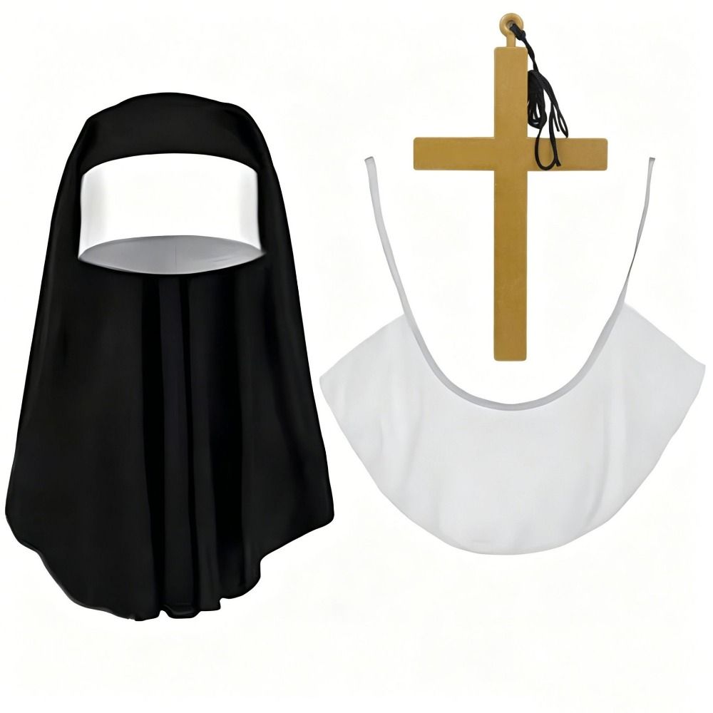 Women'S Victorian Era Accessories - 1/3-teiliges Kreatives Nonnen-Kostüm-Set mit Nonnenkragen, Kreuz-Halskette,