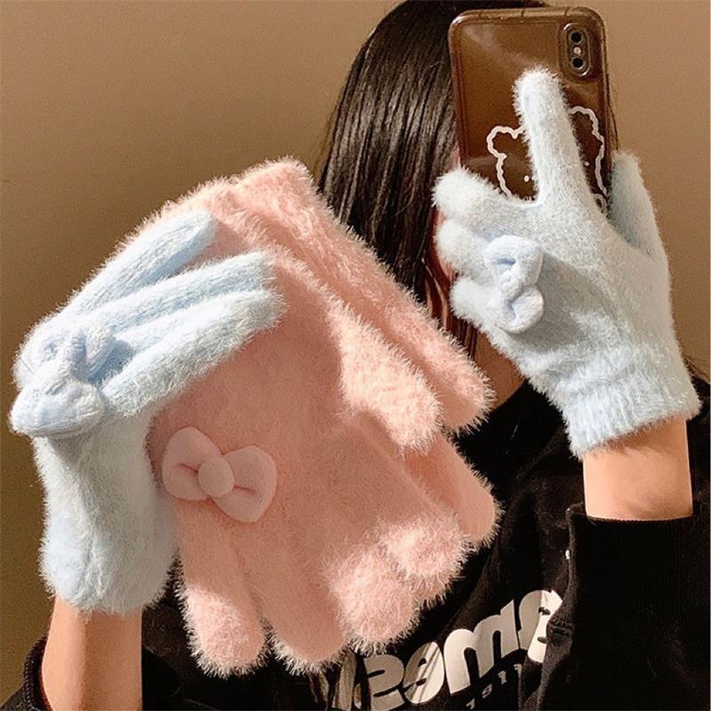 Women'S Accessories Gift Ideas - Niedliche süße Schleife-Plüschhandschuhe für Frauen, Winter,