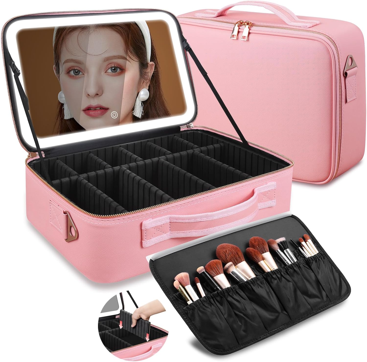 Women Accessories Box - Große Kosmetiktasche 15''X11'' mit LED-Spiegel 3-Farben-Licht