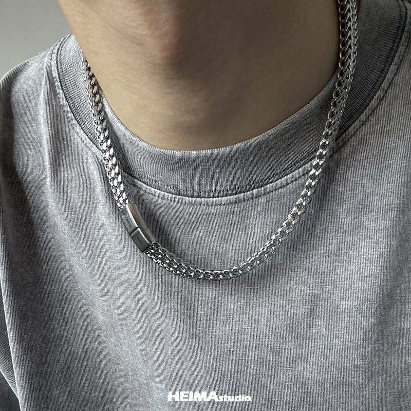 Hip-Hop Titan Stahl Doppel Kub – Charm Necklace Dainty Bewertung und Preis