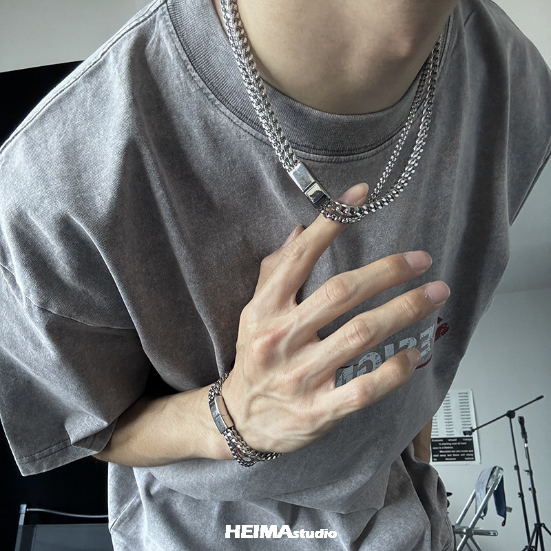 Hip-Hop Titan Stahl Doppel Kub – Charm Necklace Dainty Bewertung und Preis